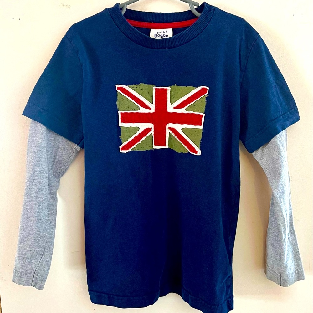 Mini Boden Union Jack UK Flag Long Sleeve Shirt Size 7/8Y
